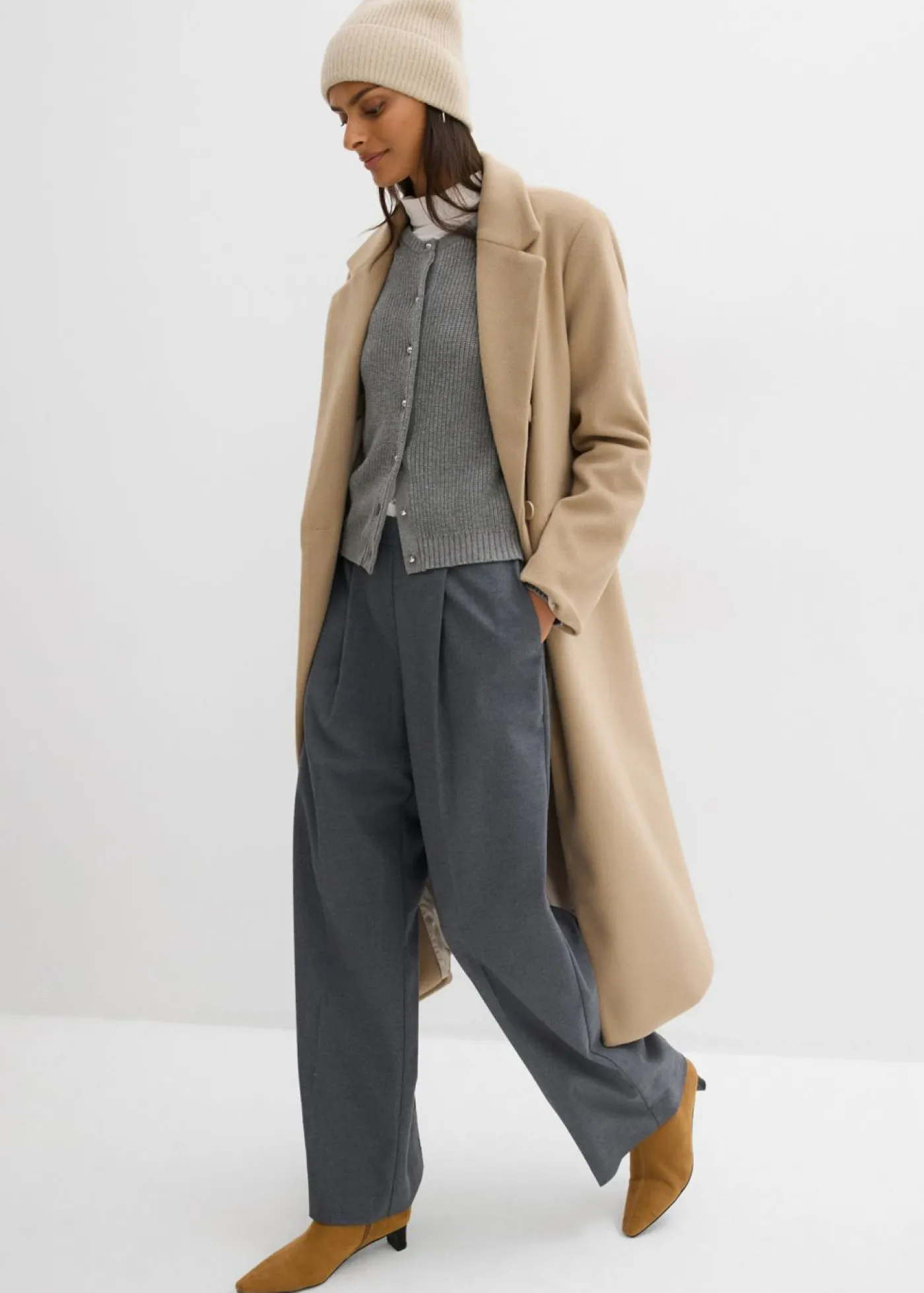 bonprix bonprix Esenciales|Jerséis>Chaqueta de punto de mezcla de lana con botones decorativos Gris jaspeado