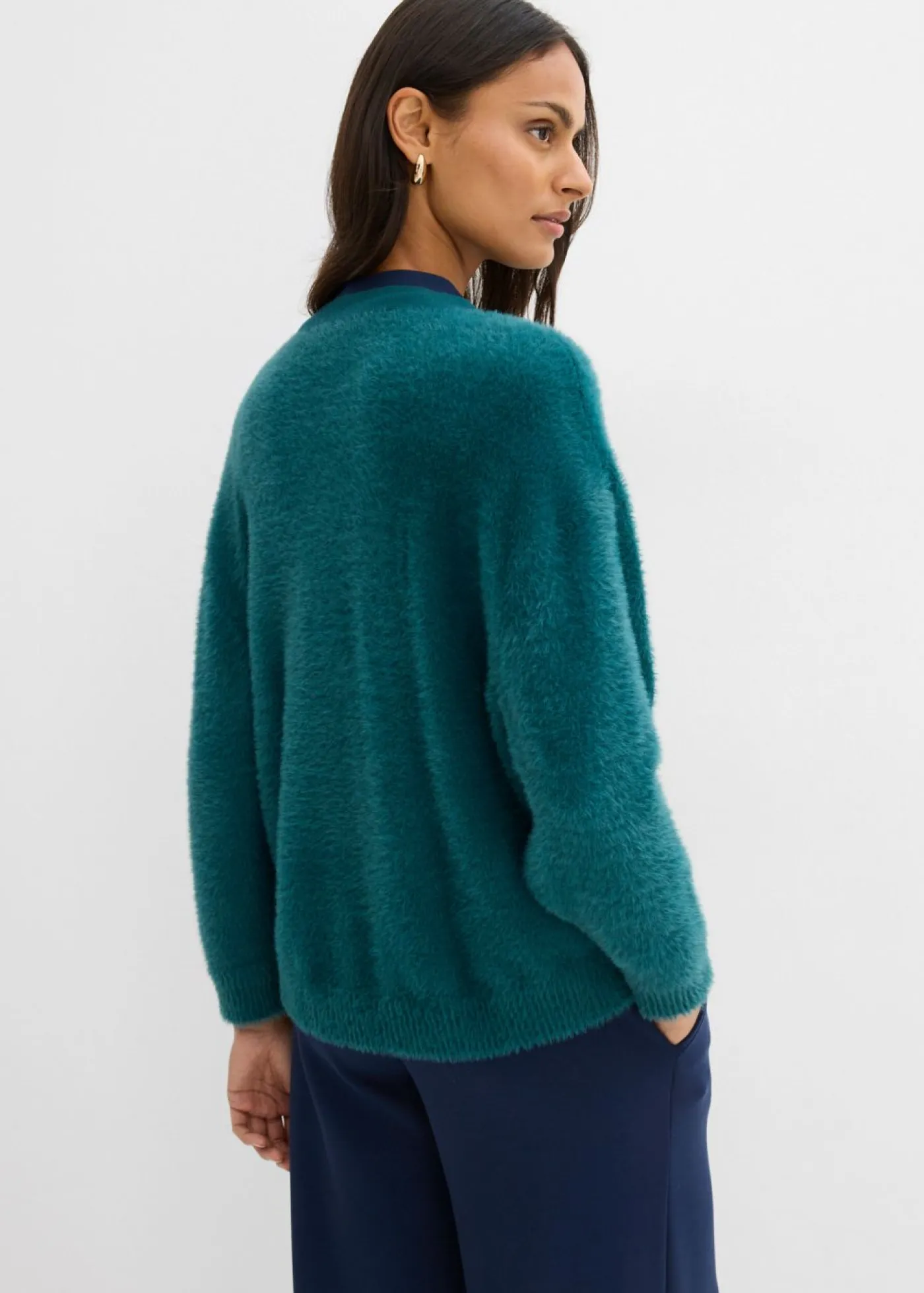 bonprix bonprix Esenciales|Jerséis>Chaqueta de punto de mezcla de viscosa Verde petróleo