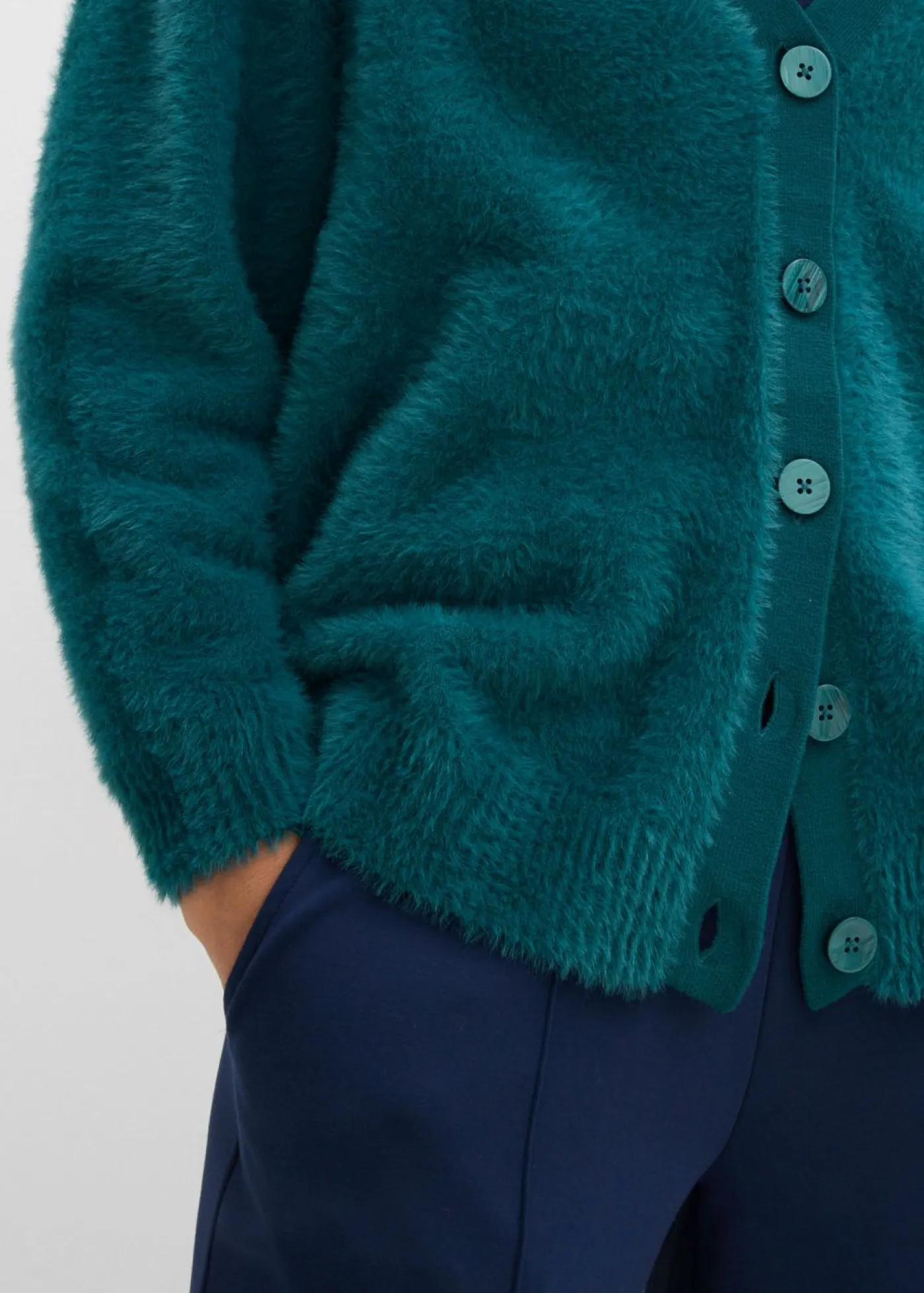bonprix bonprix Esenciales|Jerséis>Chaqueta de punto de mezcla de viscosa Verde petróleo