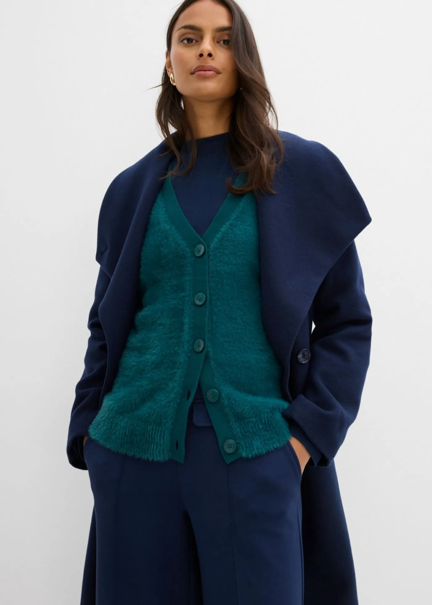 bonprix bonprix Esenciales|Jerséis>Chaqueta de punto de mezcla de viscosa Verde petróleo
