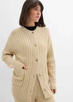 bonprix bonprix Jerséis|Ropa De Punto>Chaqueta de punto de mezcla de viscosa suave Arena claro