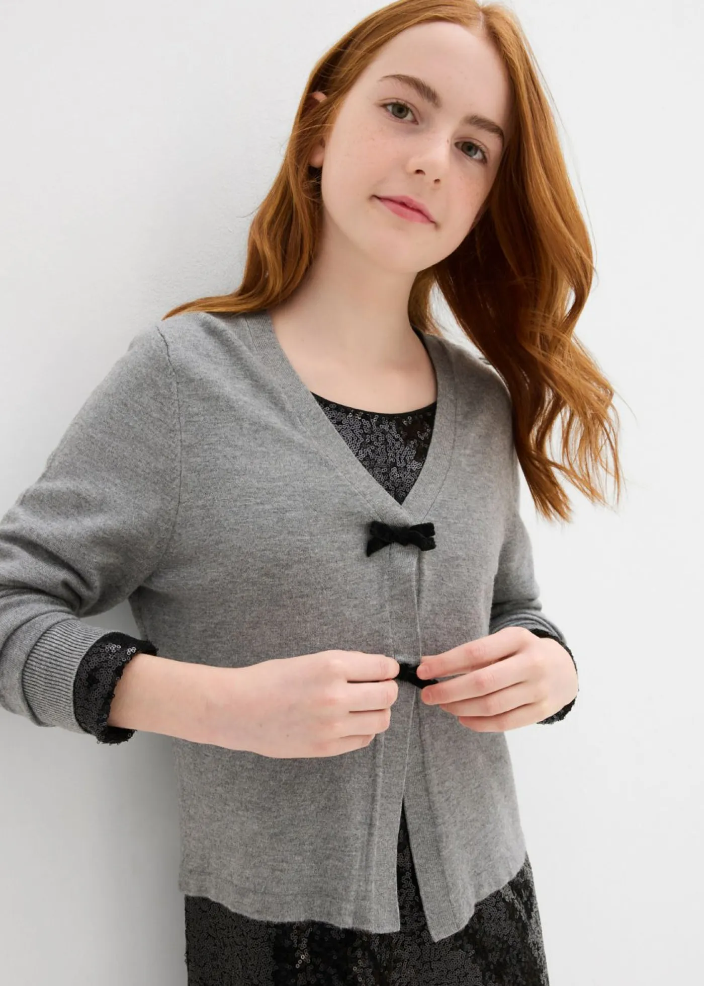 bonprix bonprix Ropa 9 A 16 Años·Sudaderas Y Jerséis>Chaqueta de punto de mezcla de viscosa suave Gris jaspeado