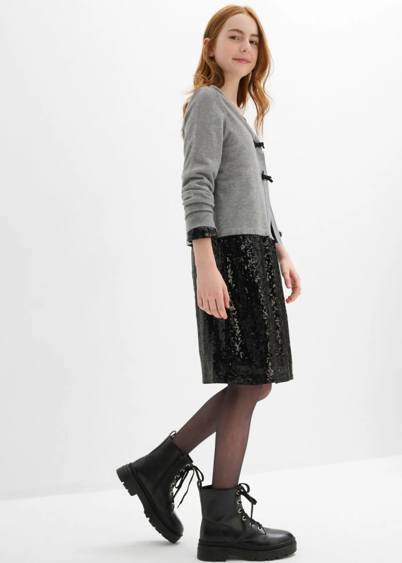 bonprix bonprix Ropa 9 A 16 Años·Sudaderas Y Jerséis>Chaqueta de punto de mezcla de viscosa suave Gris jaspeado