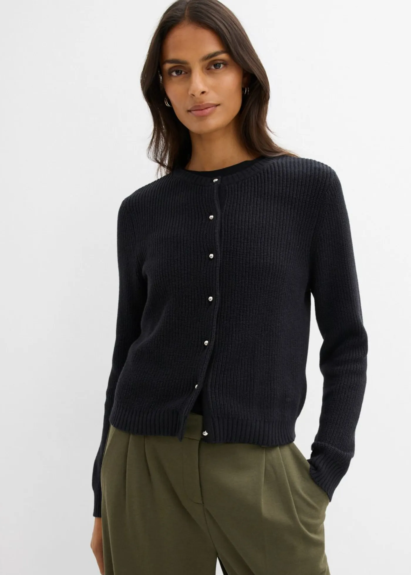 Mujer bonprix bonprix Chaqueta de punto de mezcla de lana con botones decorativos