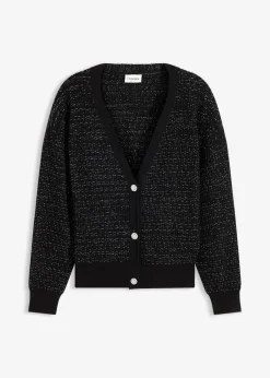 bonprix bonprix Jerséis|Ropa De Punto>Chaqueta de punto de mezcla de viscosa fluida negro-plata moteado
