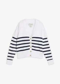bonprix bonprix Jerséis|Novedades>Chaqueta de punto de mezcla de viscosa suave Blanco-azul marino con rayas