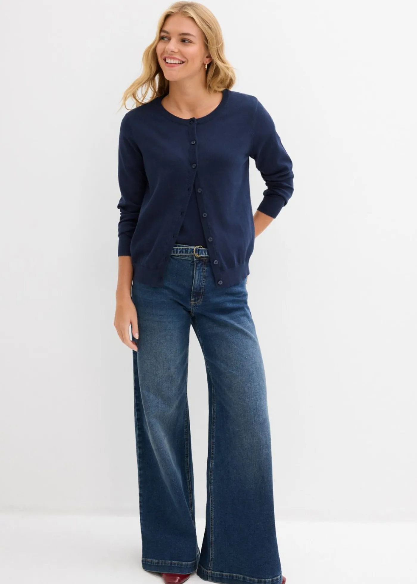 bonprix bonprix Básicos|Jerséis>Chaqueta de punto fino Azul marino