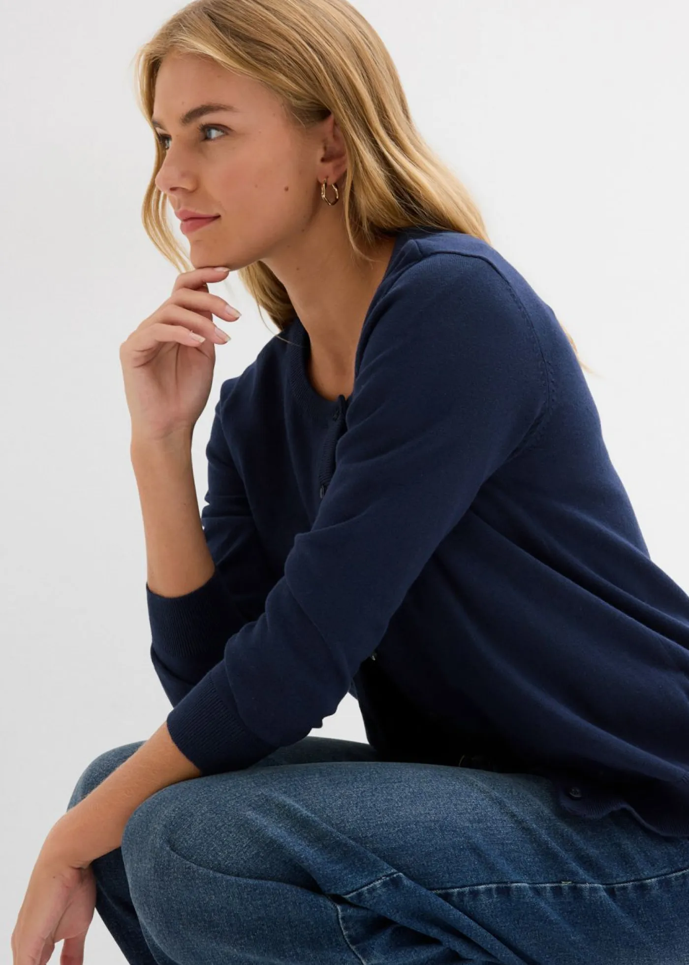 bonprix bonprix Básicos|Jerséis>Chaqueta de punto fino Azul marino