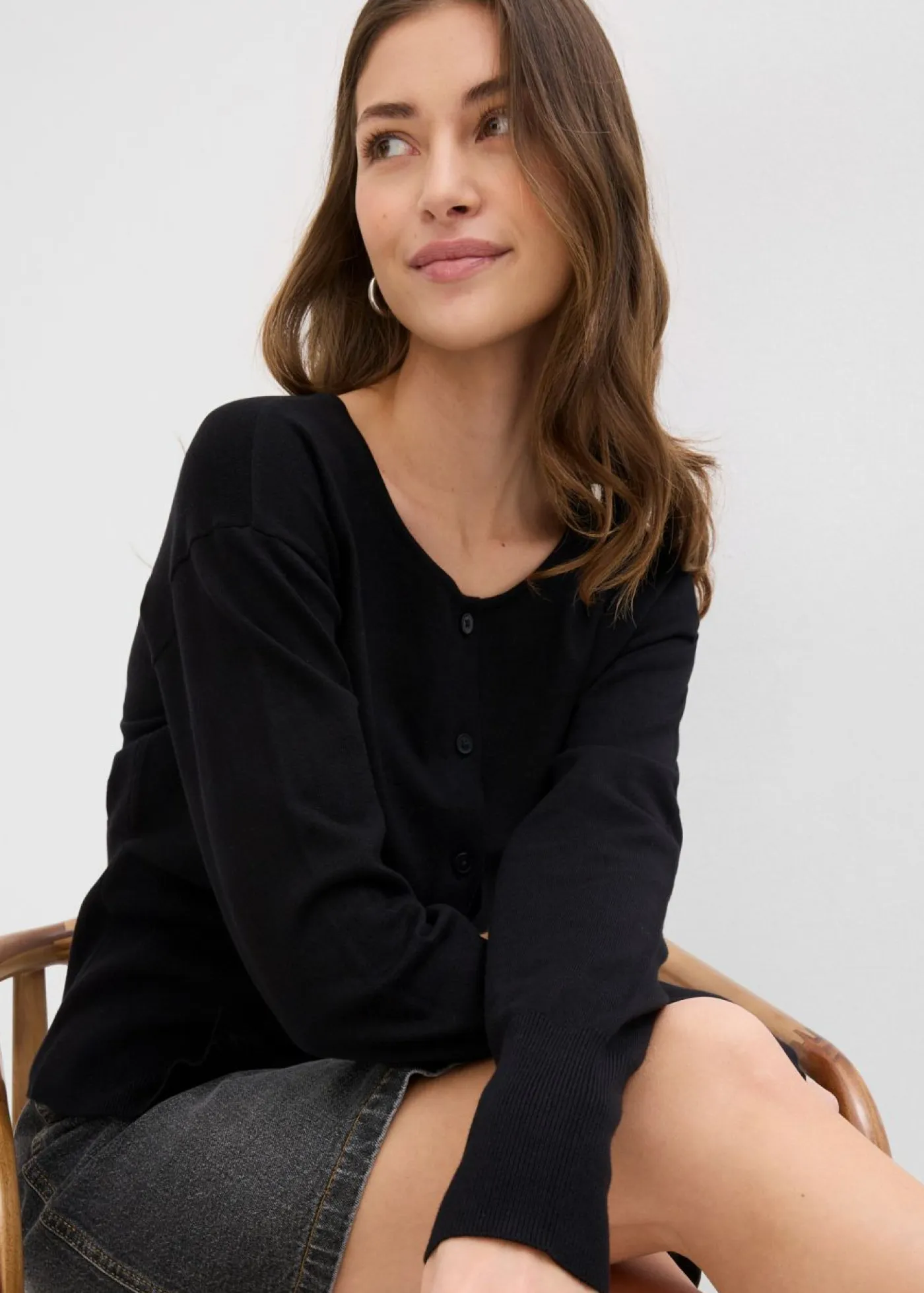 Mujer bonprix bonprix Chaqueta de punto fino con cuello redondo