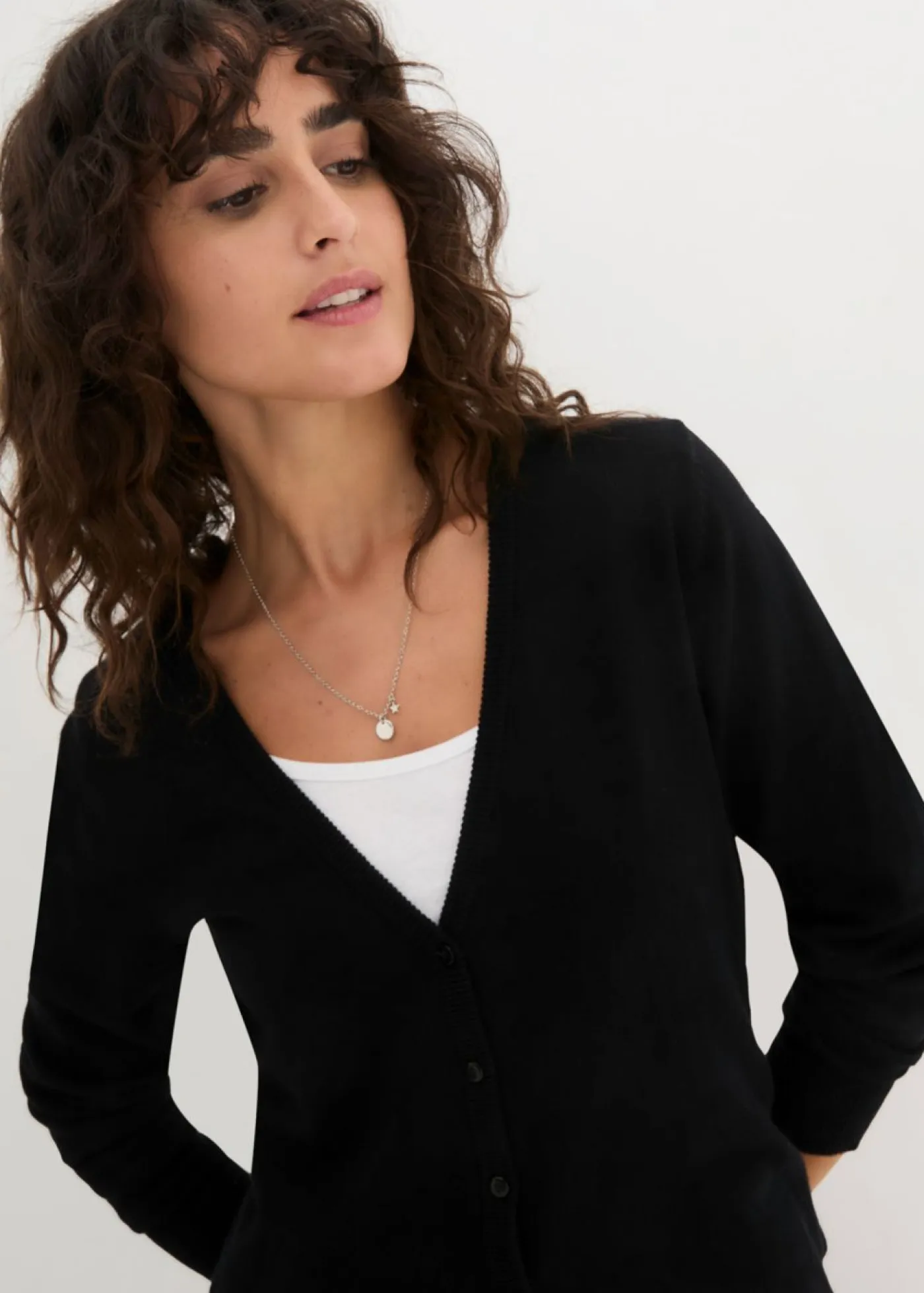 bonprix bonprix Básicos|Jerséis>Chaqueta de punto fino con botones Negro