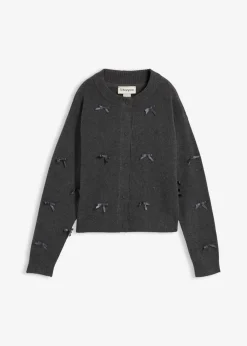 bonprix bonprix Jerséis|Ropa De Punto>Chaqueta de punto fino con lazos antracita moteado
