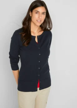 bonprix bonprix Básicos|Jerséis>Chaqueta de punto fino con algodón reciclado Azul oscuro