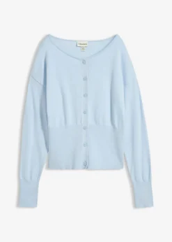 bonprix bonprix Jerséis|Novedades>Chaqueta de punto fino con cuello redondo azul pálido