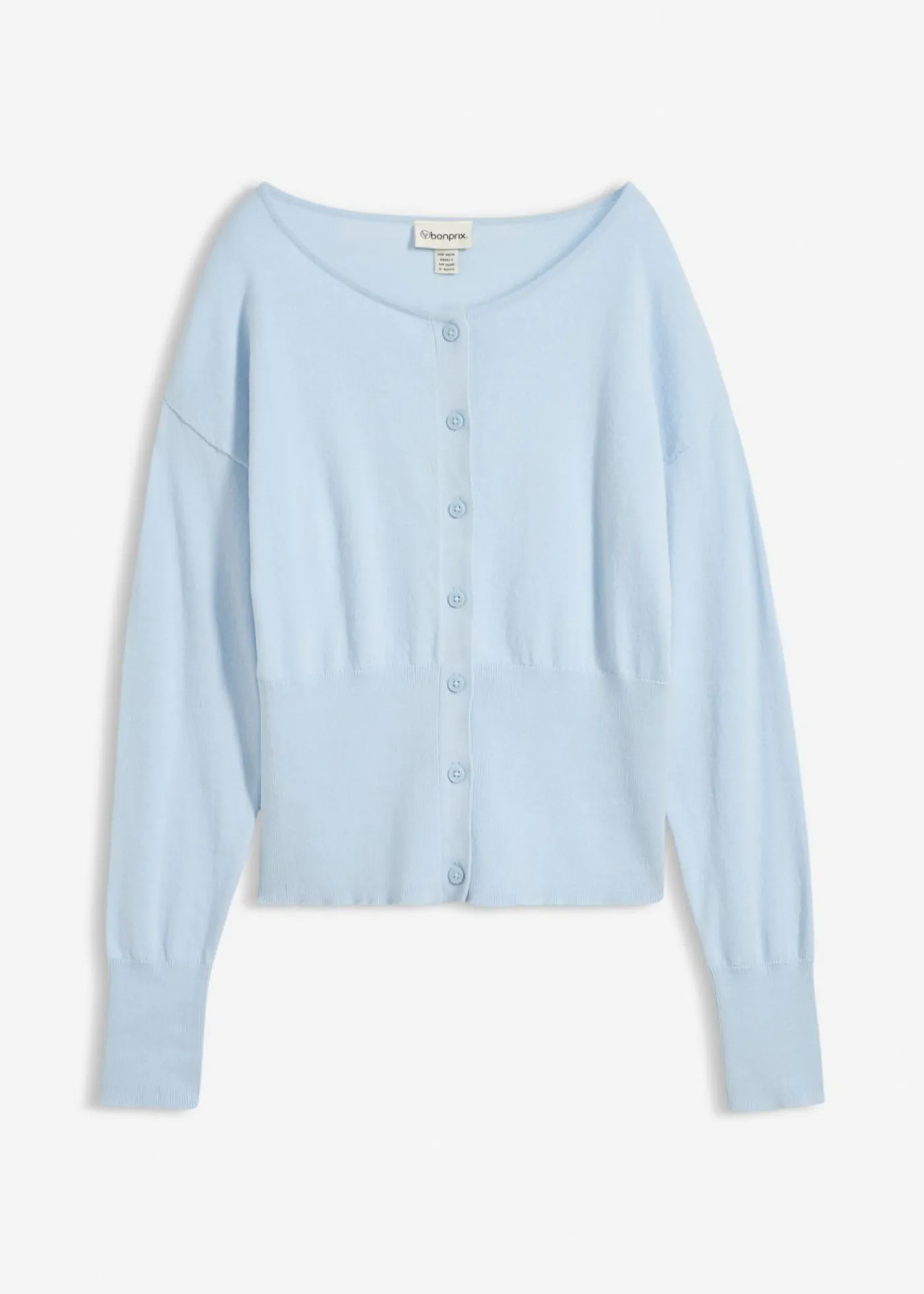 bonprix bonprix Jerséis|Novedades>Chaqueta de punto fino con cuello redondo azul pálido