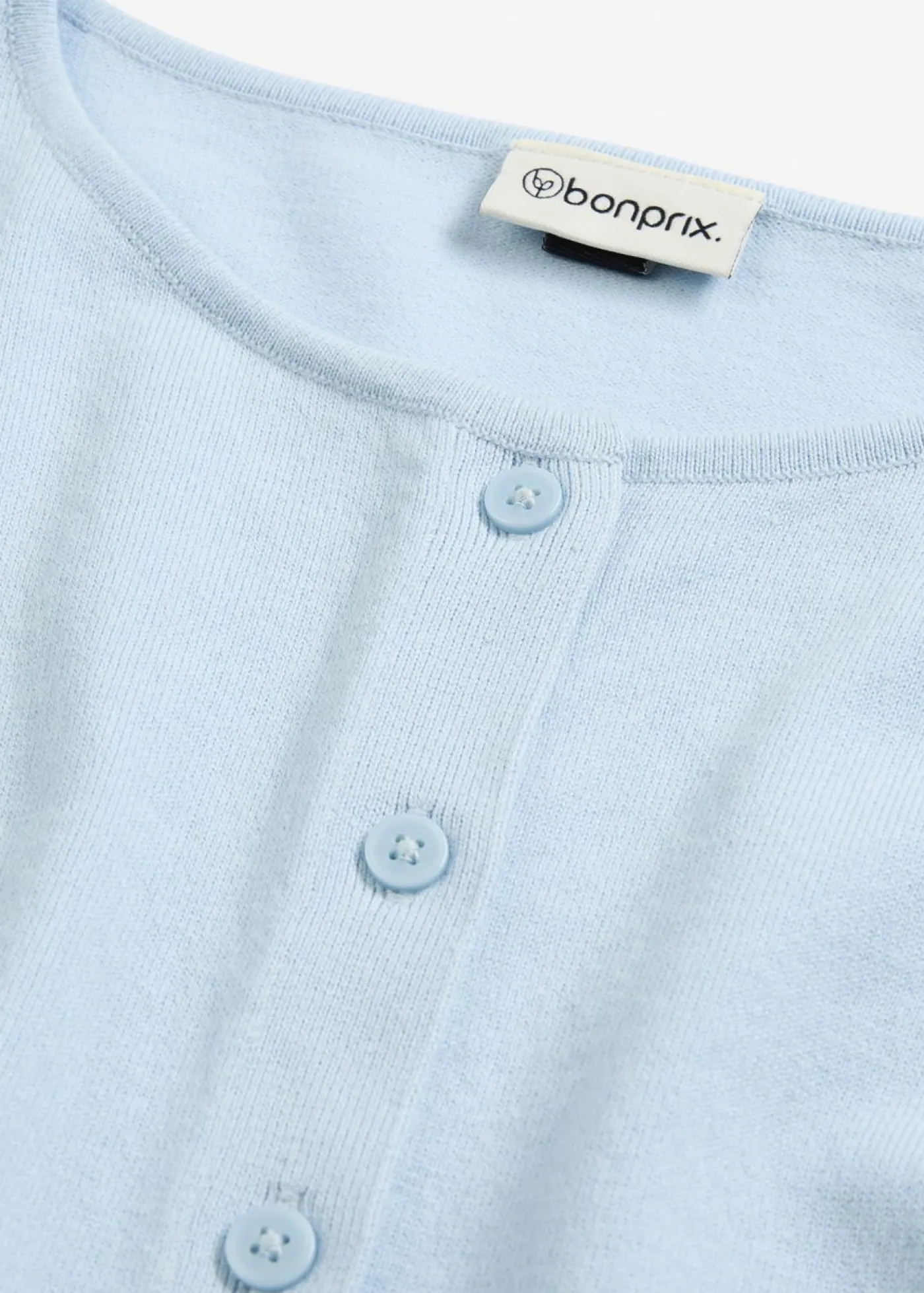 bonprix bonprix Jerséis|Novedades>Chaqueta de punto fino con cuello redondo azul pálido