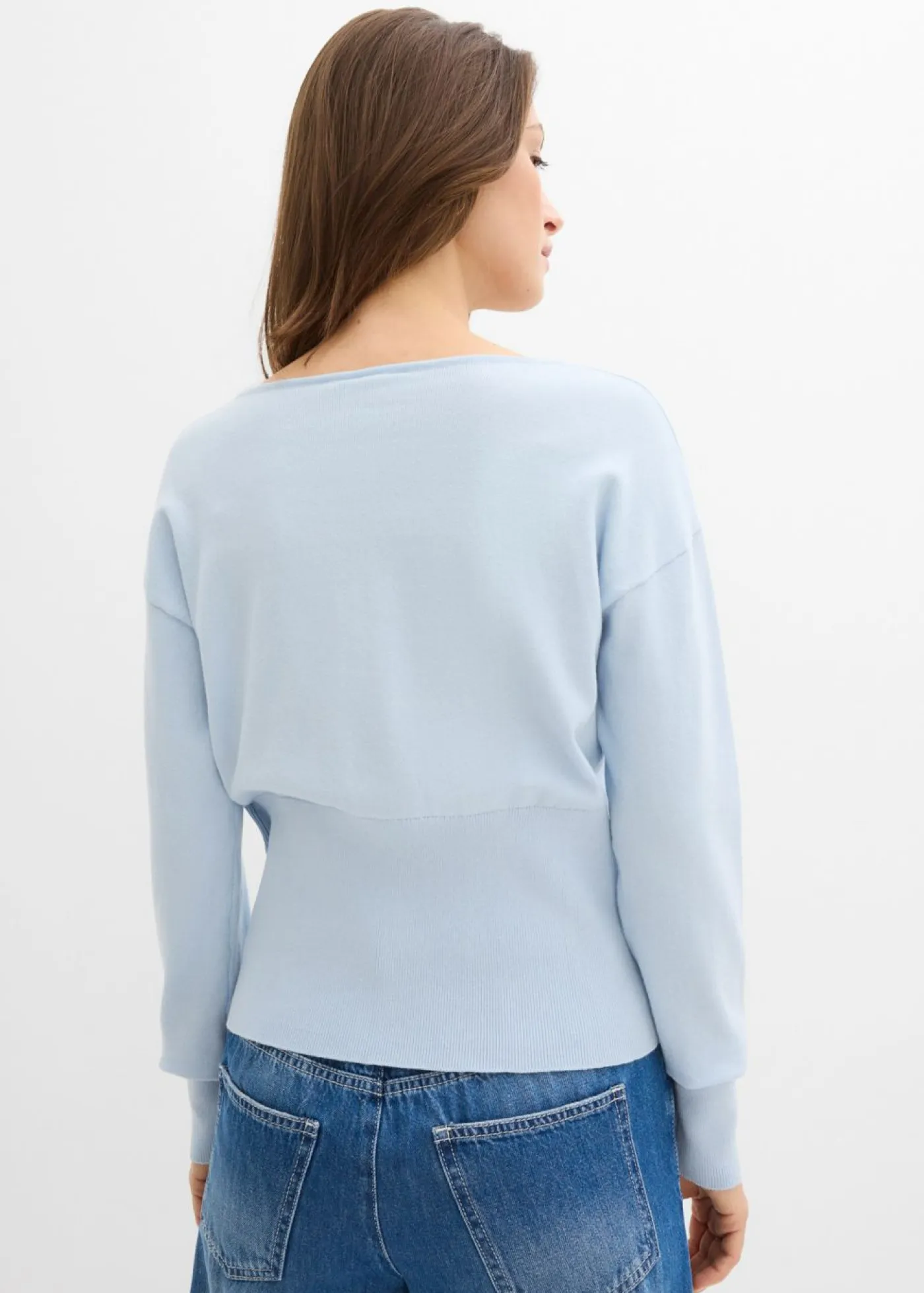 bonprix bonprix Jerséis|Novedades>Chaqueta de punto fino con cuello redondo azul pálido