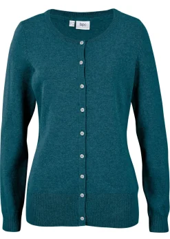 bonprix bonprix Básicos|Jerséis>Chaqueta de punto fino con algodón reciclado Verde oscuro