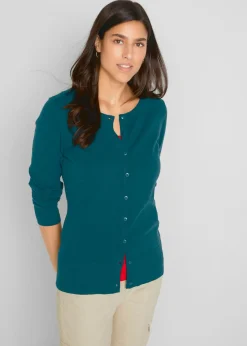 bonprix bonprix Básicos|Jerséis>Chaqueta de punto fino con algodón reciclado Verde oscuro