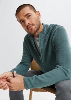 bonprix bonprix Básicos En Rebajas|Jerséis Y Cárdigans>Chaqueta de punto fino de algodón puro Verde grisáceo