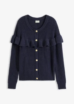 bonprix bonprix Jerséis|Ropa De Punto>Chaqueta de punto fino de mezcla de algodón Azul marino