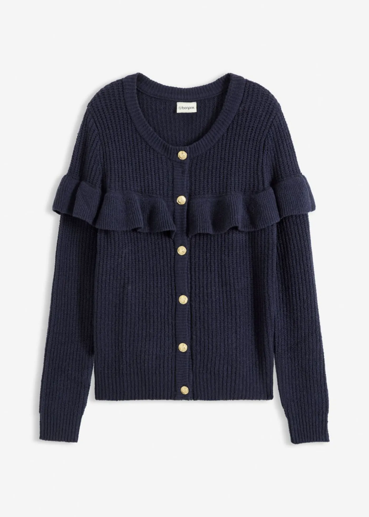 bonprix bonprix Jerséis|Ropa De Punto>Chaqueta de punto fino de mezcla de algodón Azul marino