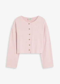 bonprix bonprix Jerséis|Ropa De Punto>Chaqueta de punto fino de canalé rosa ceniza moteado