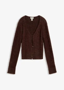 bonprix bonprix Jerséis|Ropa De Punto>Chaqueta de punto fino de hilo suave Marrón oscuro