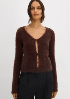 bonprix bonprix Jerséis|Ropa De Punto>Chaqueta de punto fino de hilo suave Marrón oscuro