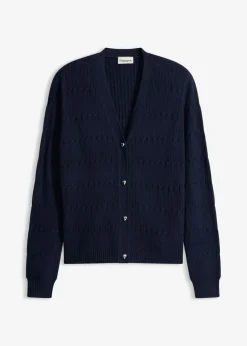 bonprix bonprix Jerséis|Ropa De Punto>Chaqueta de punto fino de mezcla de viscosa Azul marino