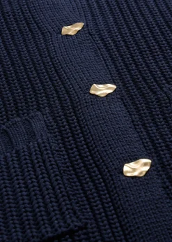 bonprix bonprix Jerséis|Ropa De Punto>Chaqueta de punto grueso con botones con efecto martillado Azul marino