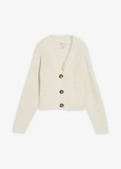 bonprix bonprix Jerséis|Ropa De Punto>Chaqueta de punto grueso de algodón puro blanco lana moteado