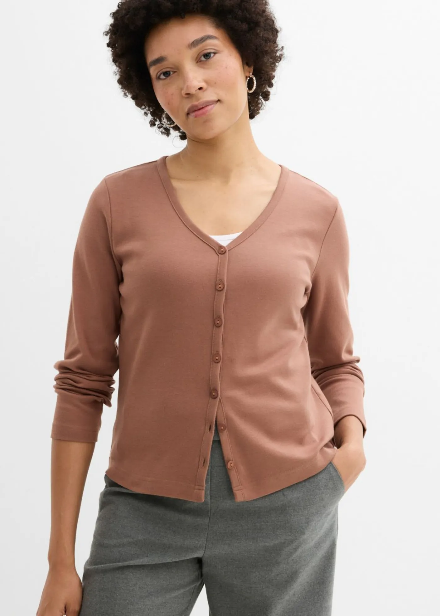 bonprix bonprix Básicos|Camisetas>Chaqueta de punto grueso de algodón orgánico puro Marrón castaño