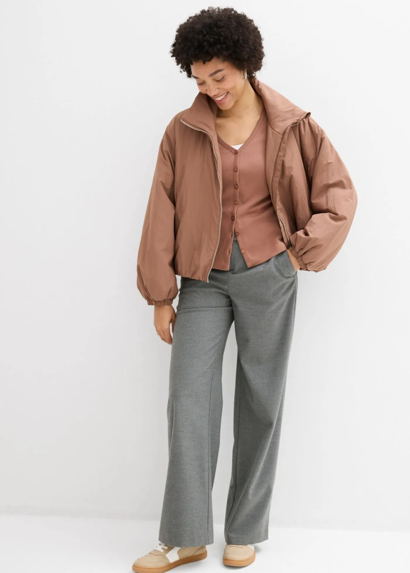 bonprix bonprix Básicos|Camisetas>Chaqueta de punto grueso de algodón orgánico puro Marrón castaño