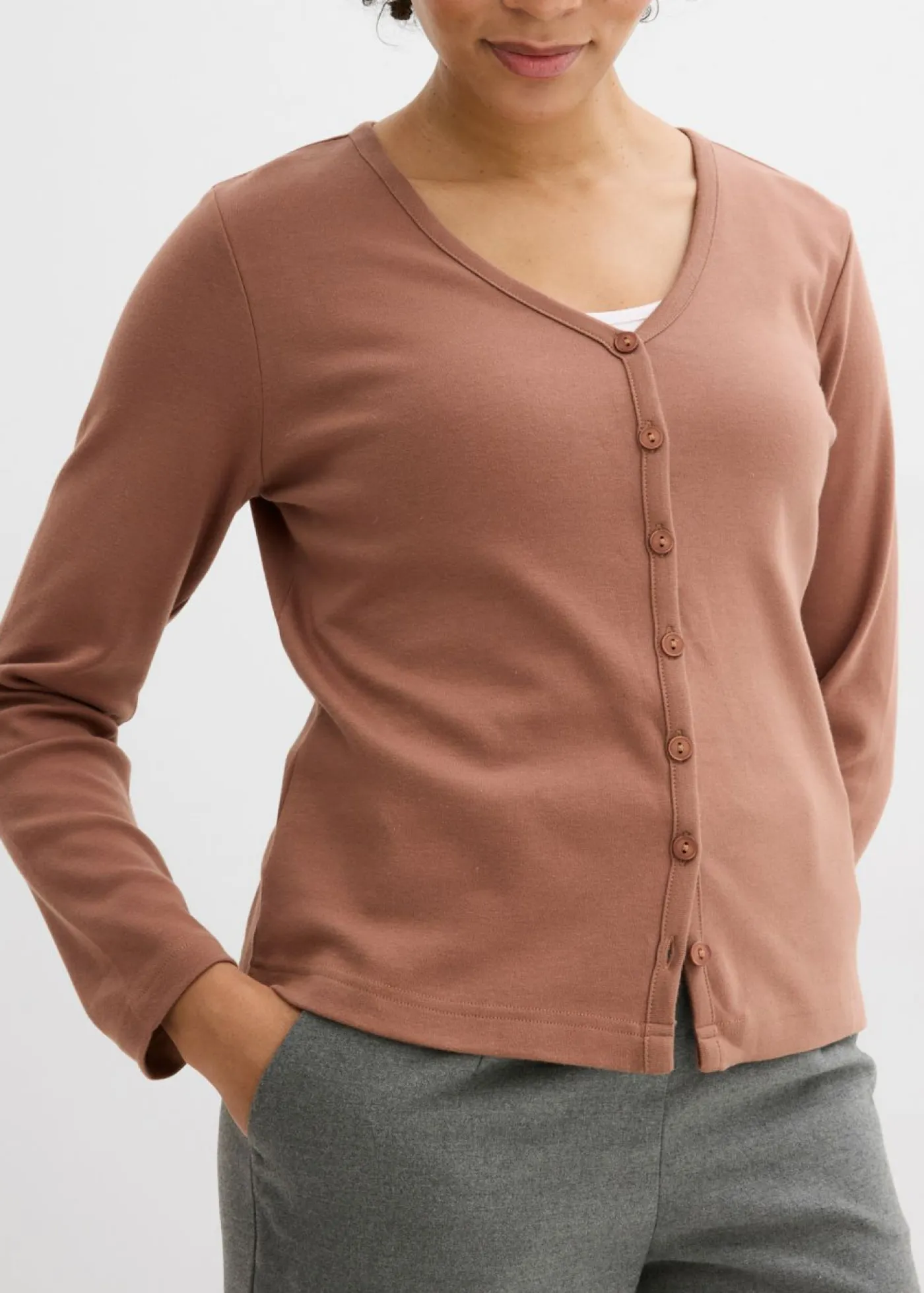 bonprix bonprix Básicos|Camisetas>Chaqueta de punto grueso de algodón orgánico puro Marrón castaño