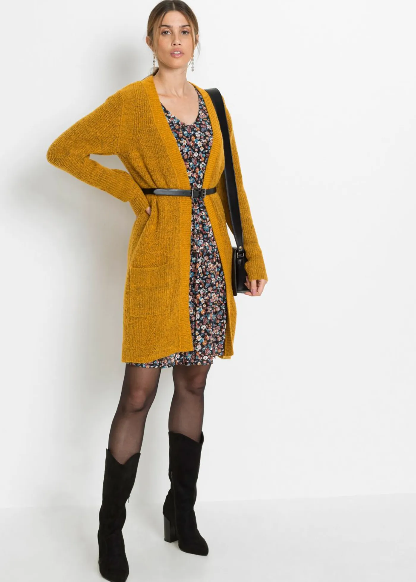 bonprix bonprix Jerséis|Ropa De Punto>Chaqueta de punto larga Marrón miel jaspeado