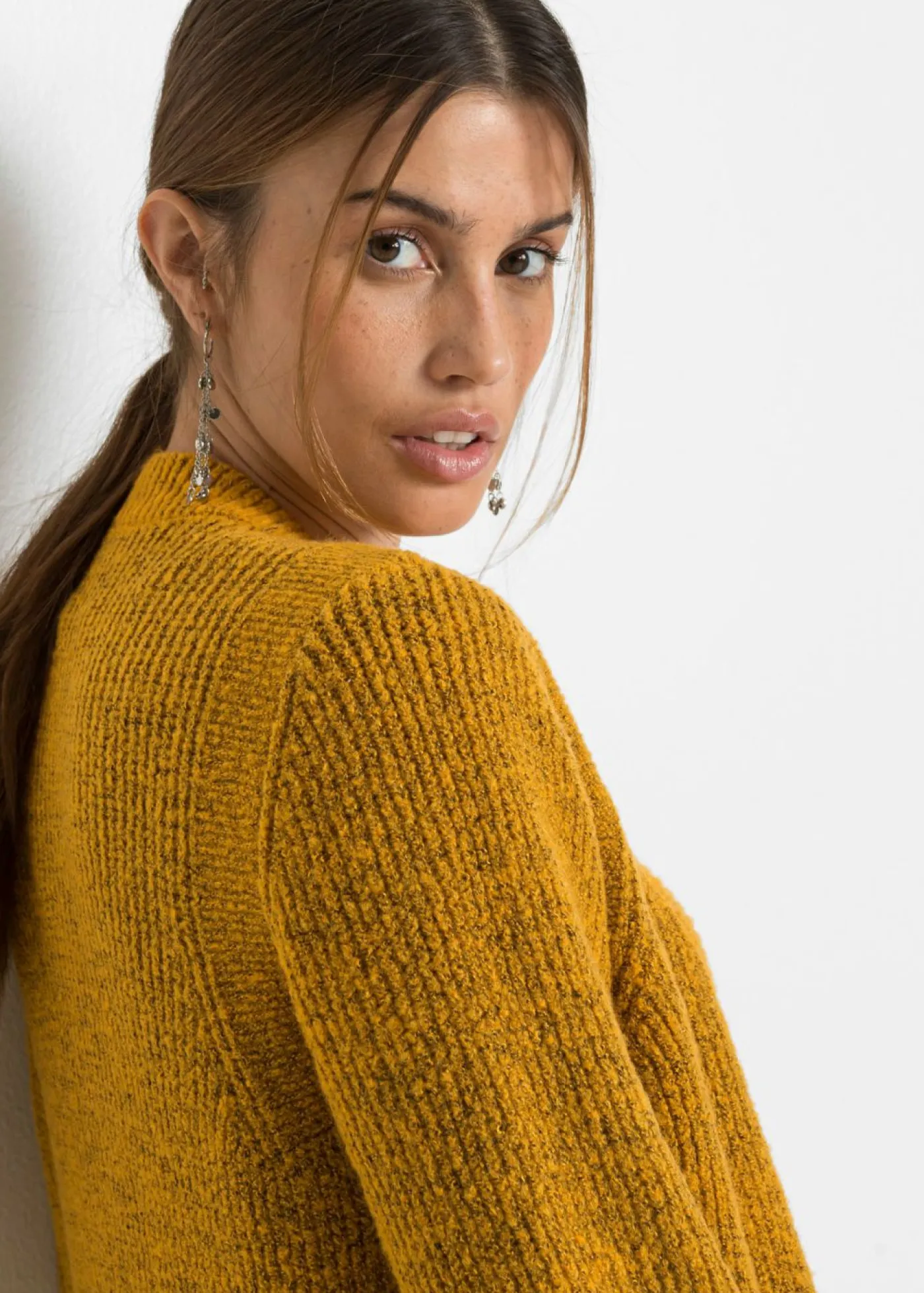 bonprix bonprix Jerséis|Ropa De Punto>Chaqueta de punto larga Marrón miel jaspeado