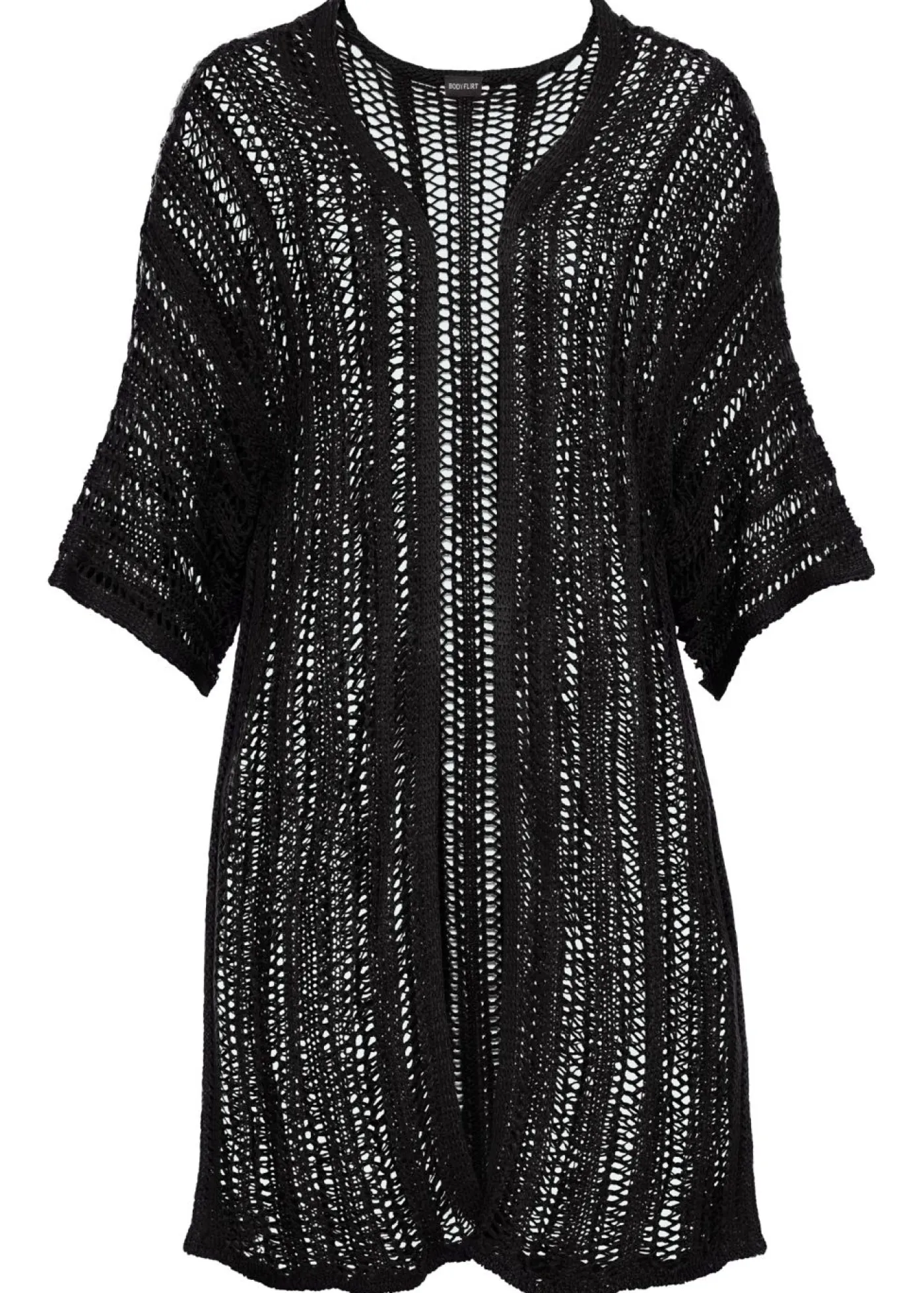 bonprix bonprix Jerséis|Ropa De Punto>Chaqueta de punto larga con calados Negro