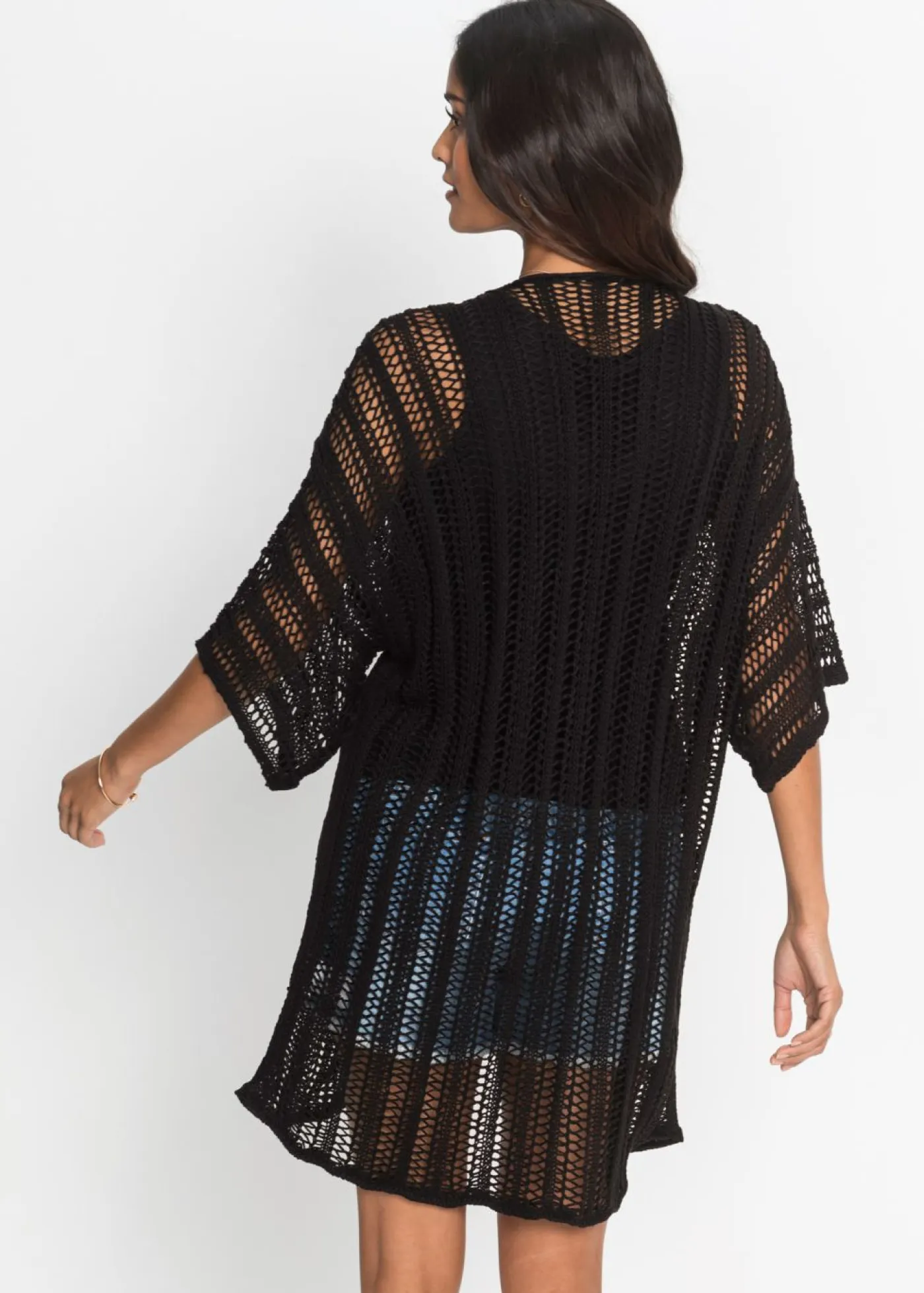 bonprix bonprix Jerséis|Ropa De Punto>Chaqueta de punto larga con calados Negro