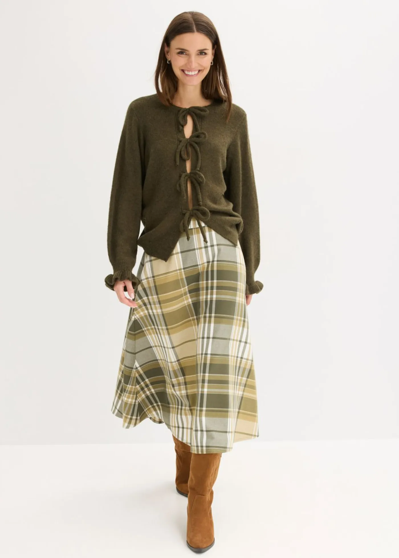 bonprix bonprix Jerséis|Ropa De Punto>Chaqueta de punto oversize de suave mezcla de lana verde oliva oscuro/verde oliva mate moteado