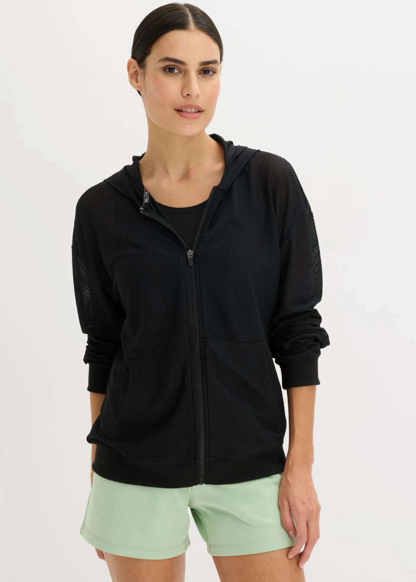 bonprix bonprix Ropa Deportiva|Chaquetas Y Abrigos>Chaqueta deportiva transparente de malla con corte holgado Negro