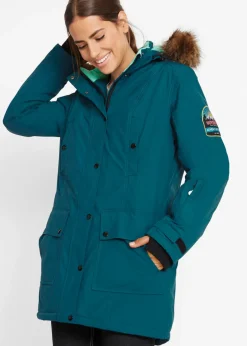 Mujer bonprix bonprix Chaqueta funcional de trekking con capucha, diseño largo y tejido impermeable