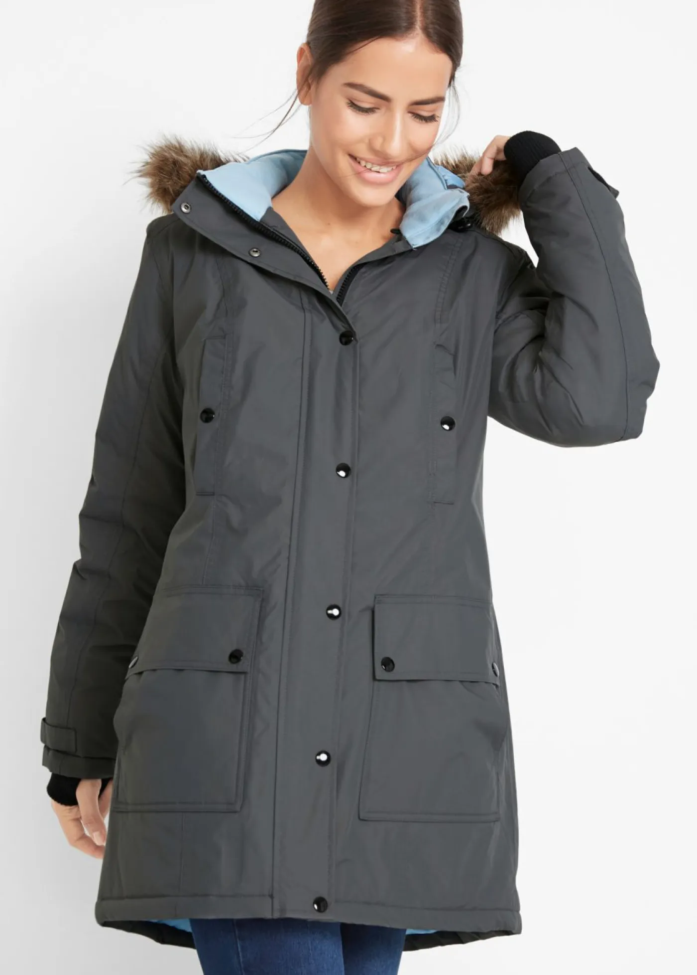 bonprix bonprix Chaquetas Y Abrigos>Chaqueta funcional de trekking con capucha, diseño largo y tejido impermeable pizarra