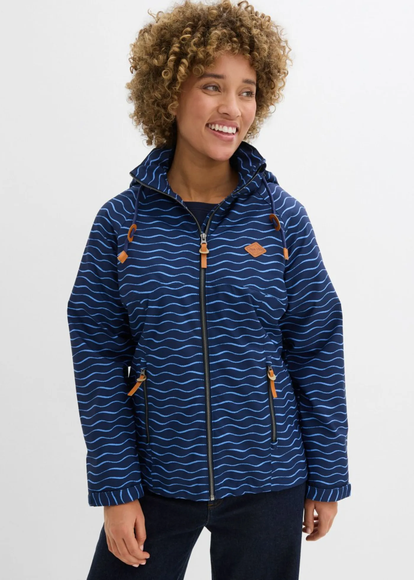 bonprix bonprix Ropa Para El Aire Libre|Ropa Deportiva>Chaqueta funcional impermeable Azul marino/azul provenzal con estampado gráfico