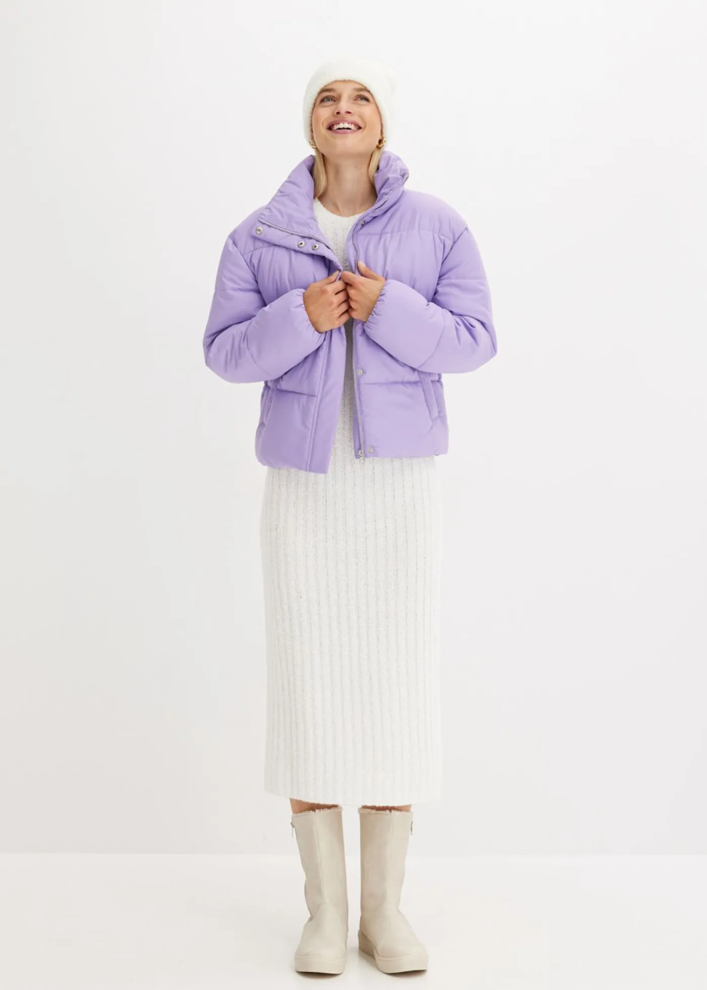 bonprix bonprix Chaquetas Y Abrigos>Chaqueta guateada con cuello alto Lila suave