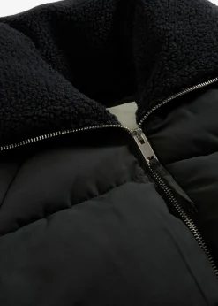 bonprix bonprix Chaquetas Y Abrigos>Chaqueta guateada con cuello de pelo Negro
