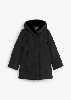 bonprix bonprix Chaquetas Y Abrigos>Chaqueta guateada con ribete de piel sintética Negro