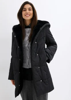 bonprix bonprix Chaquetas Y Abrigos>Chaqueta guateada con ribete de piel sintética Negro