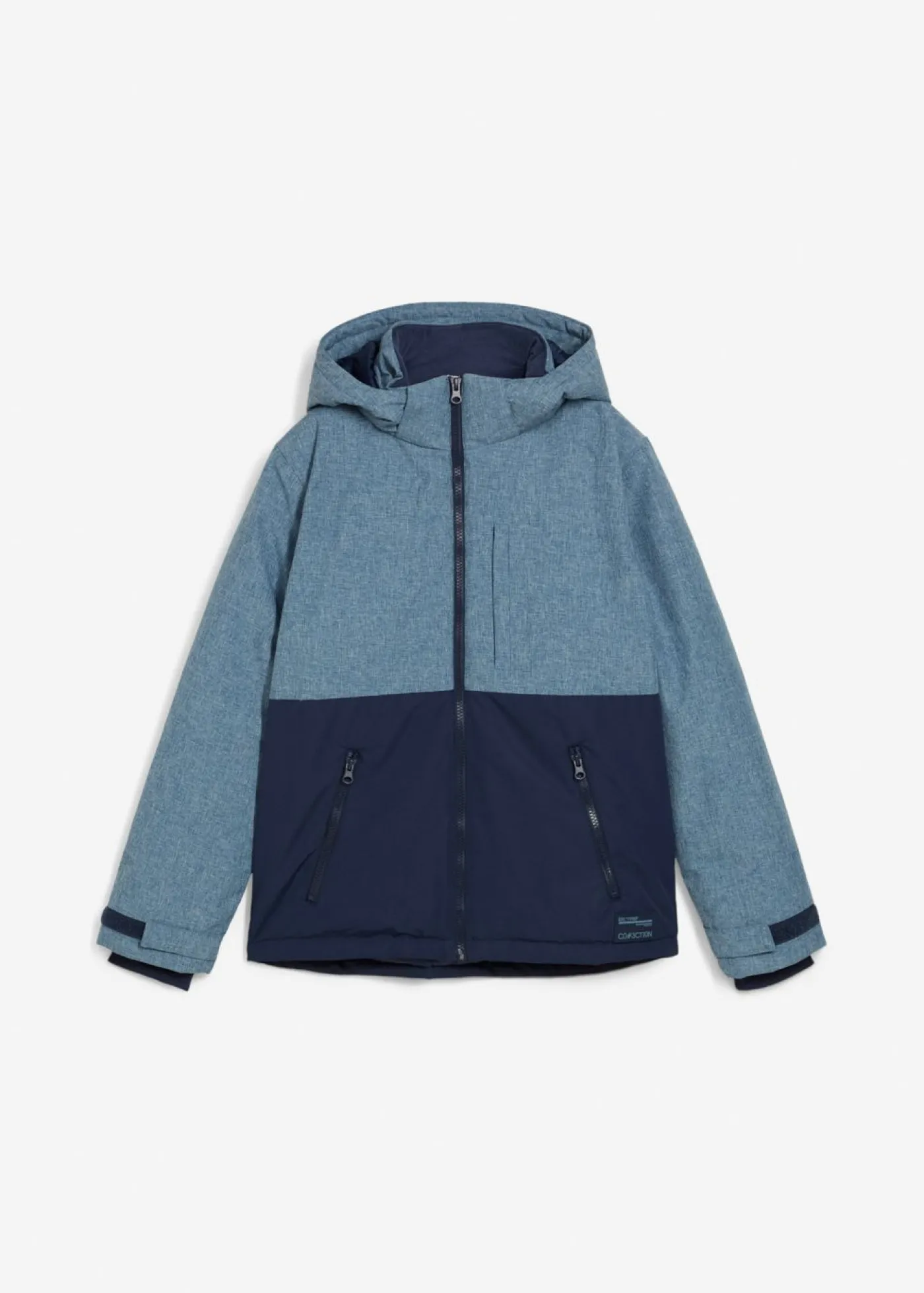 bonprix bonprix Ropa 9 A 16 Años·Chaquetas Y Ropa Outdoor>Chaqueta guateada de invierno con capucha y diseño en color block Azul marino/azul ola jaspeado