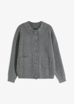 bonprix bonprix Jerséis|Ropa De Punto>Chaqueta holgada de punto gris jaspeado moteado