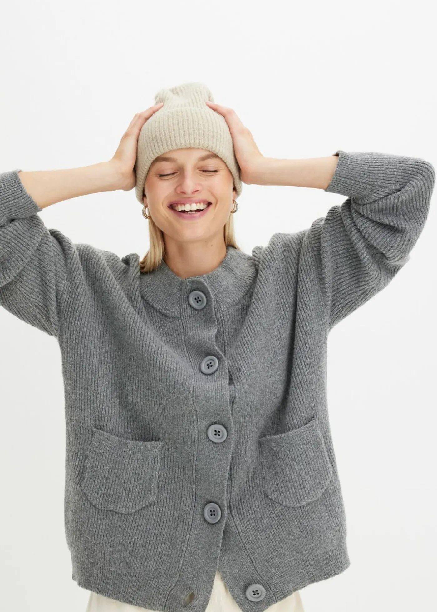 bonprix bonprix Jerséis|Ropa De Punto>Chaqueta holgada de punto gris jaspeado moteado